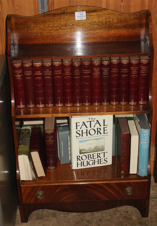 Small mahogany open bookcase & books